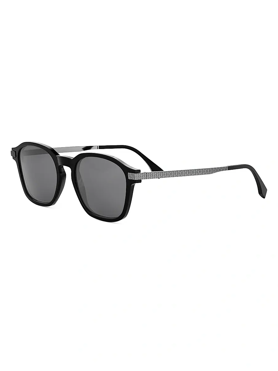 Fendi Men's Essential 52MM Square Sunglasses - Shiny Black Smoke | Image 1 Fendi Men's Essential 52MM Square Sunglasses - Shiny Black Smoke | Image 1