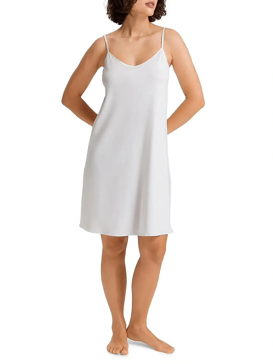 Hanro Women's V-Neck Spaghetti-Strap Cotton & SilkGown - White | Thumbnail 2 Hanro Women's V-Neck Spaghetti-Strap Cotton & SilkGown - White | Thumbnail 2