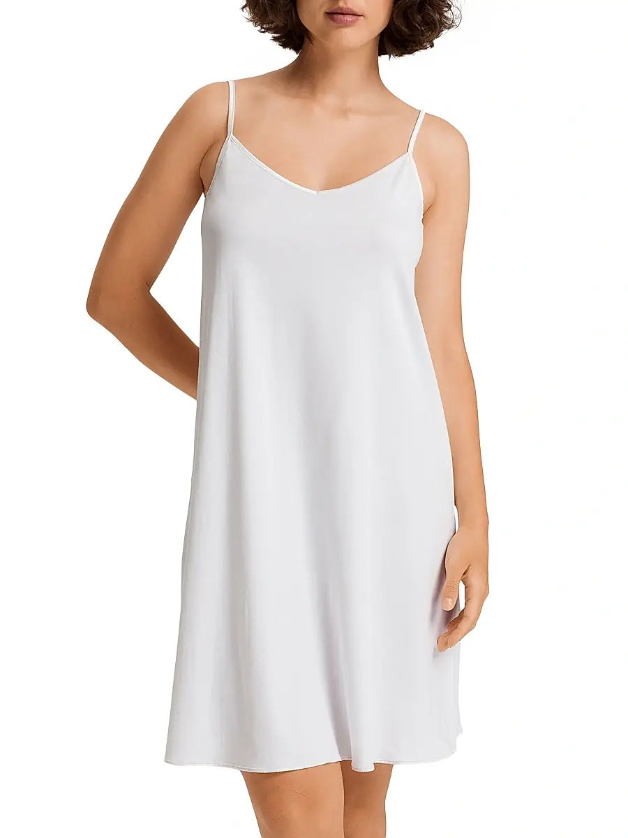 Hanro Women's V-Neck Spaghetti-Strap Cotton & SilkGown - White | Thumbnail 4 Hanro Women's V-Neck Spaghetti-Strap Cotton & SilkGown - White | Thumbnail 4