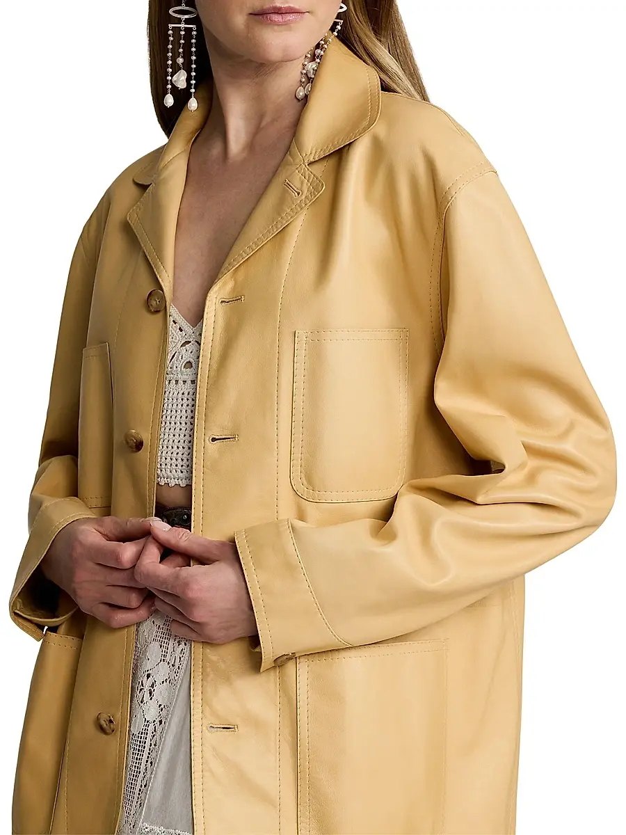 Ralph Lauren Collection Women's Adrianna Leather Coat - Light Sand | Thumbnail 6 Ralph Lauren Collection Women's Adrianna Leather Coat - Light Sand | Thumbnail 6