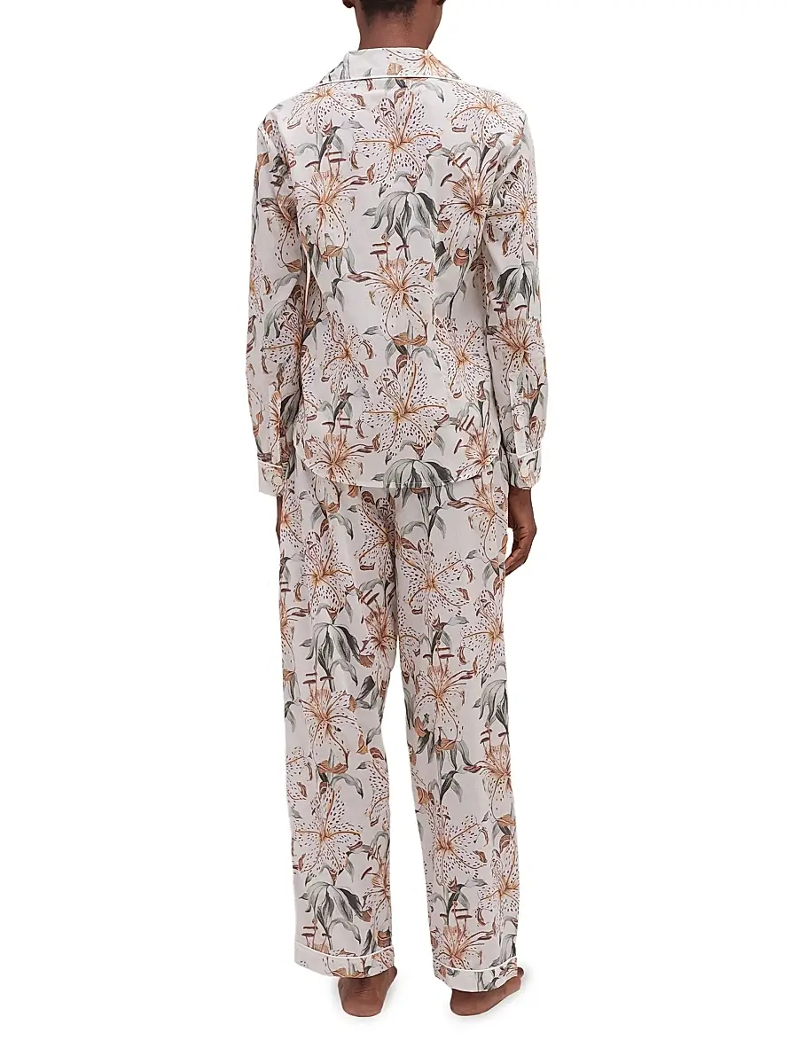 Desmond & Dempsey Women's Lilium Cream Cotton Pajamas | Thumbnail 3 Desmond & Dempsey Women's Lilium Cream Cotton Pajamas | Thumbnail 3