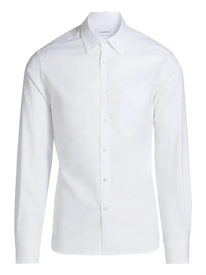 Ferragamo Men's Monogram Cotton Button-Down Oxford Shirt