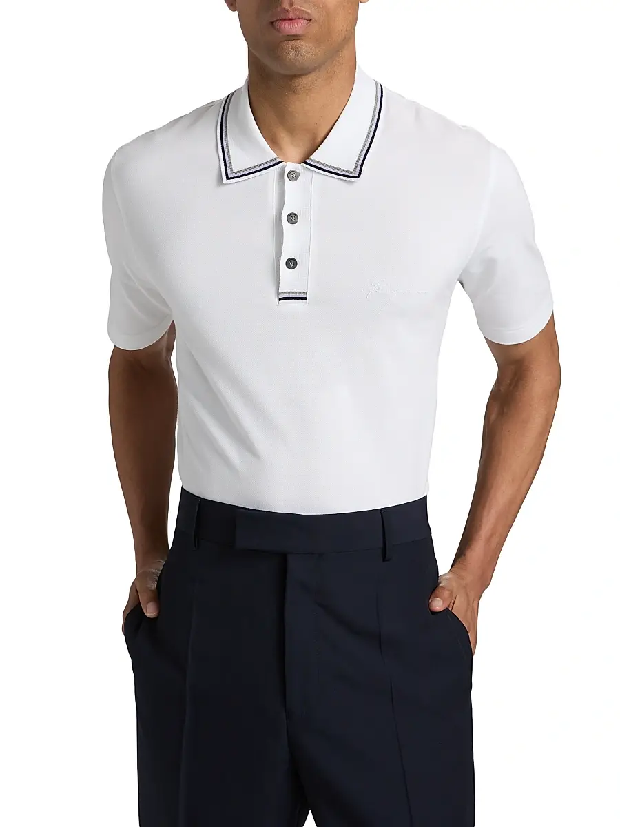 Ferragamo Men's Piqué Jersey Knit Polo Shirt | Thumbnail 3 Ferragamo Men's Piqué Jersey Knit Polo Shirt | Thumbnail 3