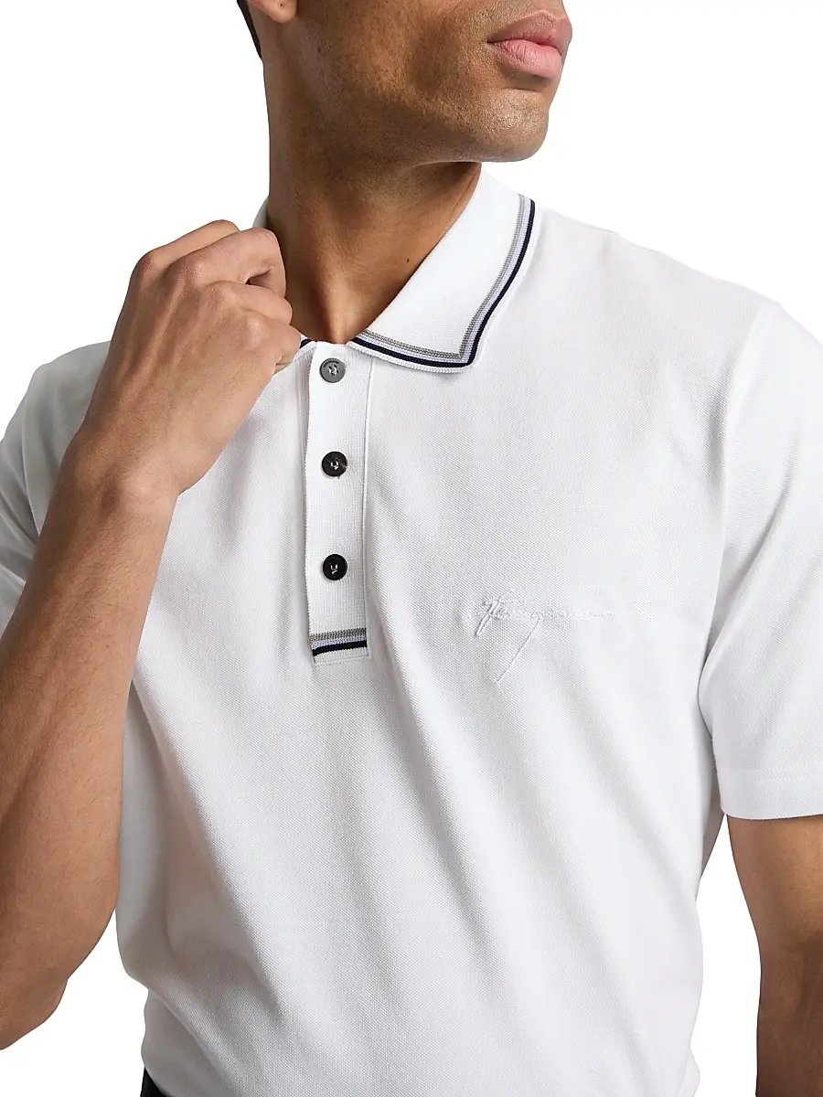 Ferragamo Men's Piqué Jersey Knit Polo Shirt | Thumbnail 6 Ferragamo Men's Piqué Jersey Knit Polo Shirt | Thumbnail 6