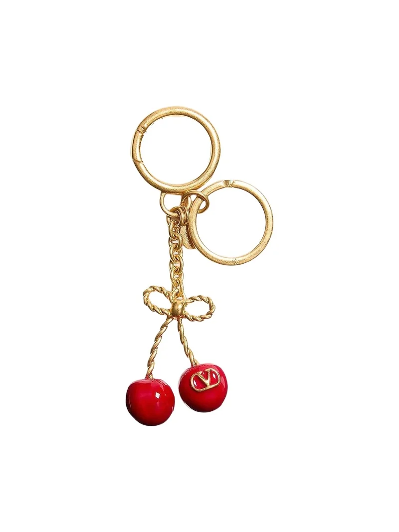 Women's Chez Metal and Enamel Bag Charm with Key Ring - Antique Brass Red