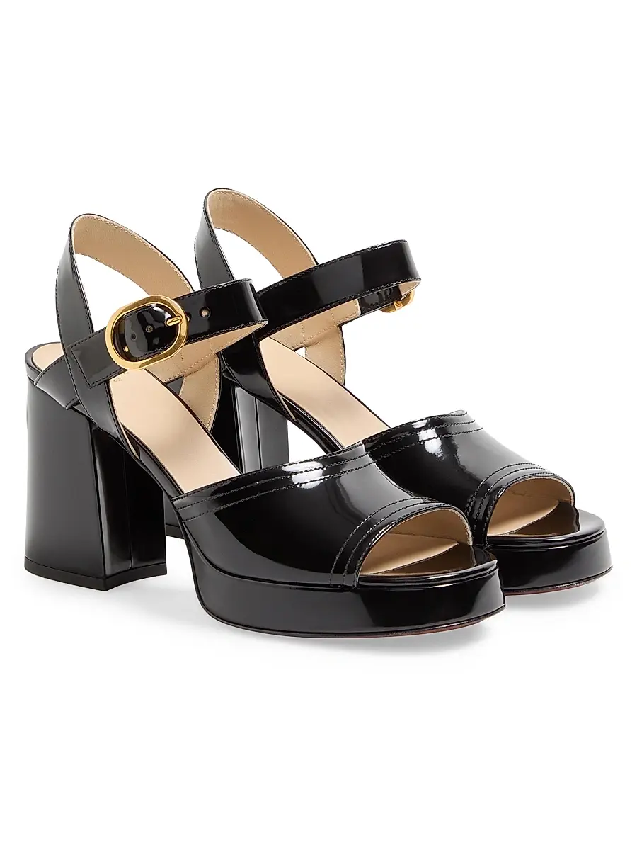 Valentino Women's Fawcette 100MM Platform Sandals in Polished Calfskin - Black | Thumbnail 2 Valentino Women's Fawcette 100MM Platform Sandals in Polished Calfskin - Black | Thumbnail 2