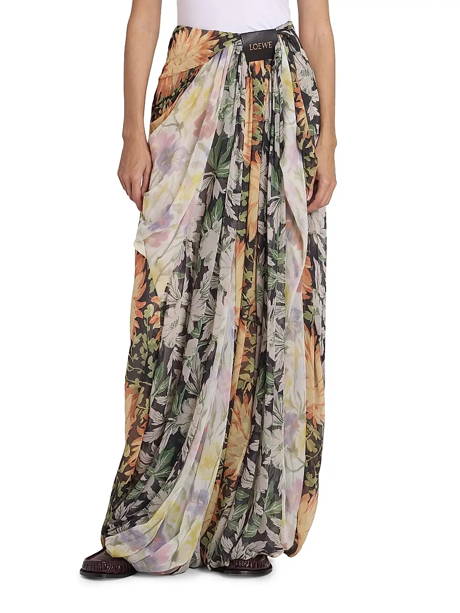 LOEWE Women's Floral Silk-Blend Draped Wide-Leg Pants | Thumbnail 3 LOEWE Women's Floral Silk-Blend Draped Wide-Leg Pants | Thumbnail 3