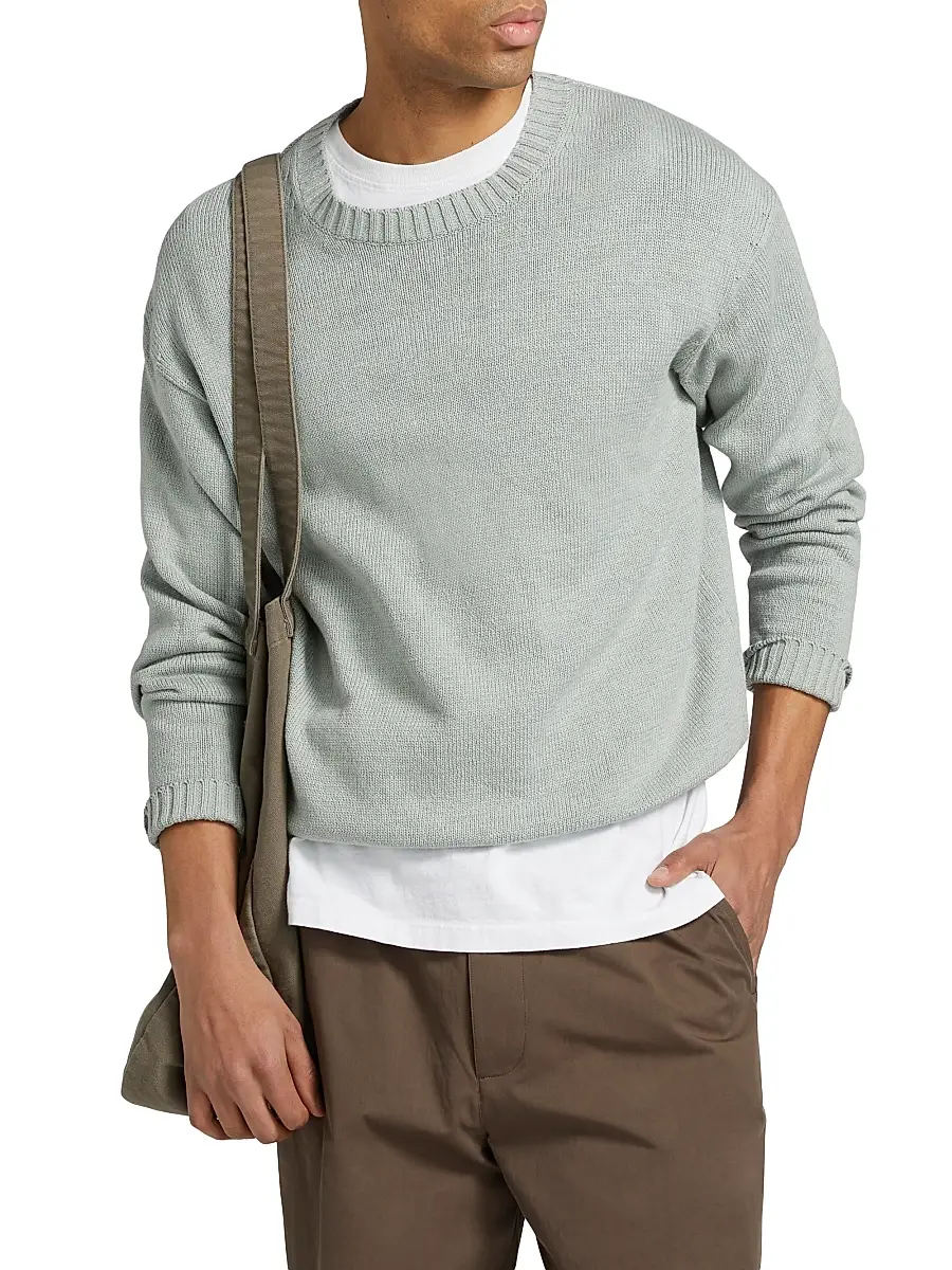 FRAME Men's Cotton-Silk Crewneck Sweater - Grey Blue | Thumbnail 3 FRAME Men's Cotton-Silk Crewneck Sweater - Grey Blue | Thumbnail 3