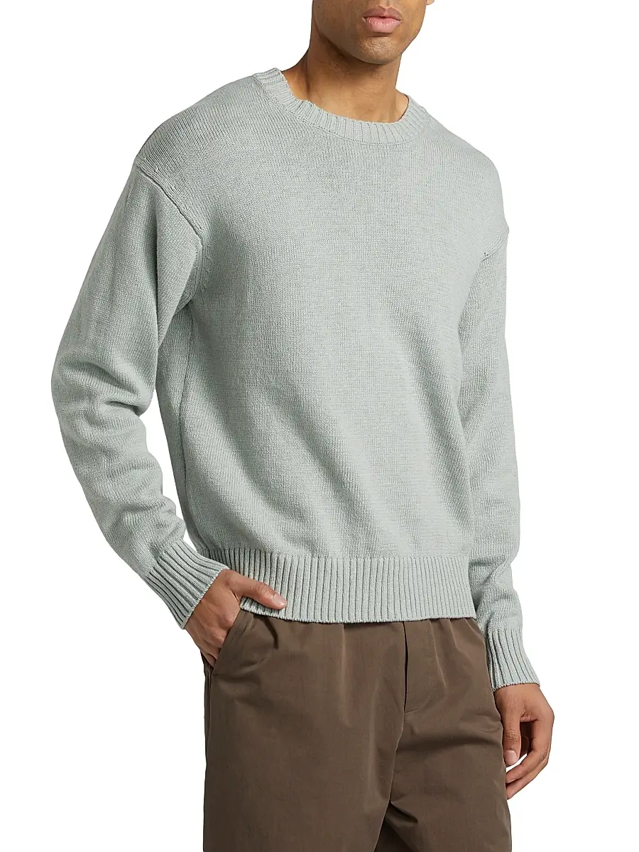 FRAME Men's Cotton-Silk Crewneck Sweater - Grey Blue | Thumbnail 4 FRAME Men's Cotton-Silk Crewneck Sweater - Grey Blue | Thumbnail 4