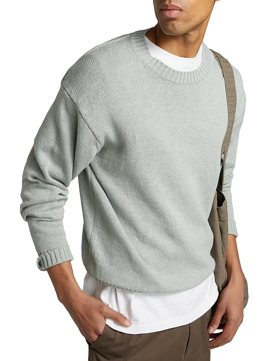 FRAME Men's Cotton-Silk Crewneck Sweater - Grey Blue | Thumbnail 6 FRAME Men's Cotton-Silk Crewneck Sweater - Grey Blue | Thumbnail 6