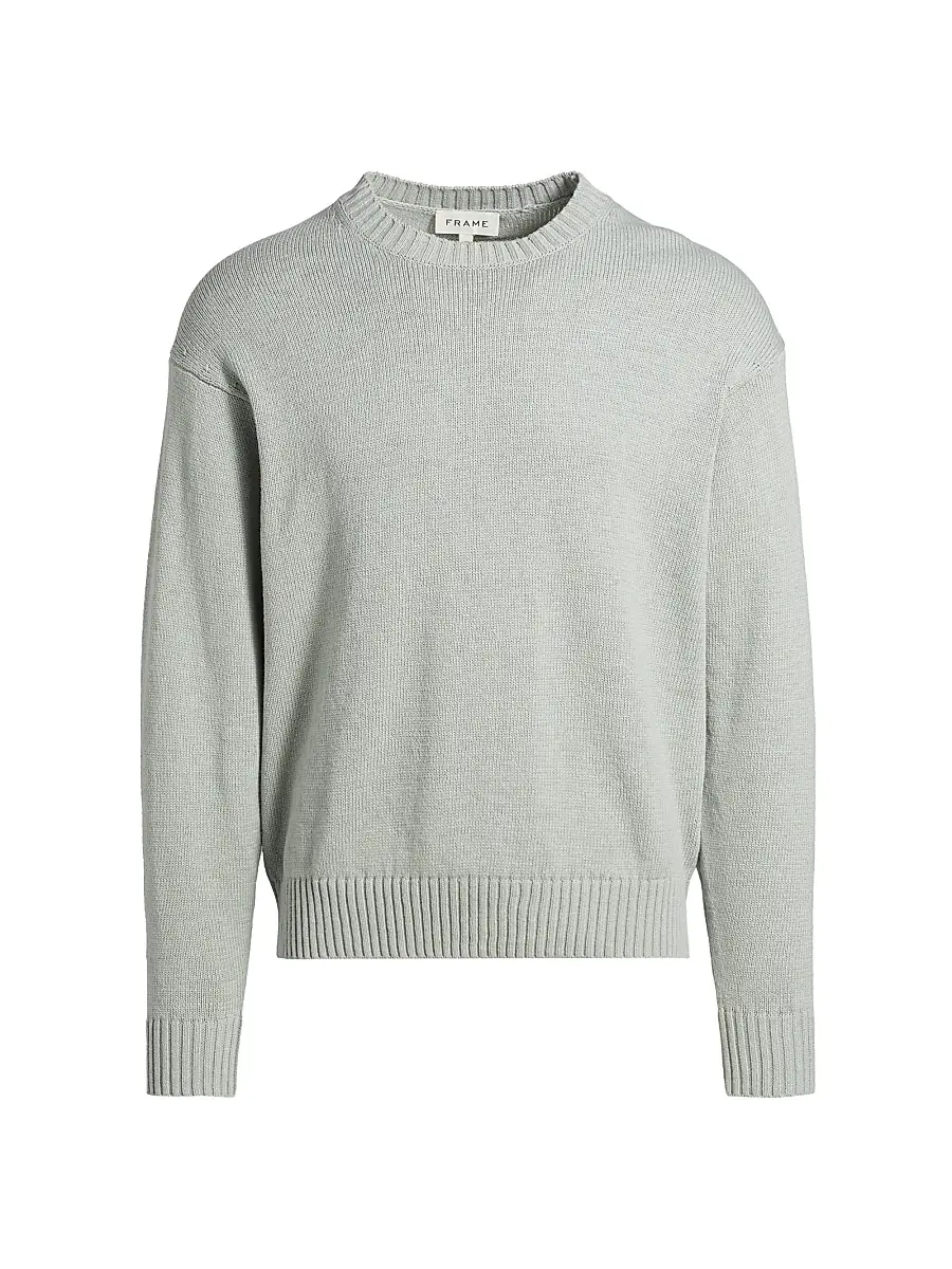 FRAME Men's Cotton-Silk Crewneck Sweater - Grey Blue | Image 1 FRAME Men's Cotton-Silk Crewneck Sweater - Grey Blue | Image 1