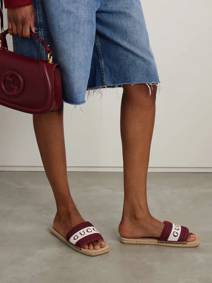 Gucci Numa Embroidered Striped Raffia Slides | Thumbnail 2