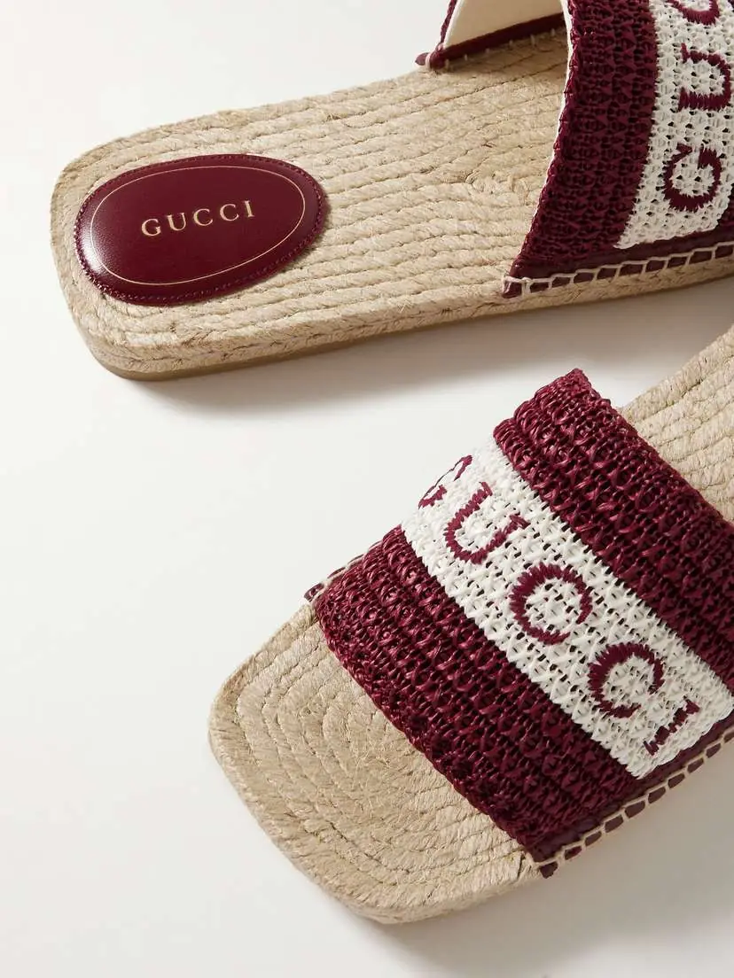 Gucci Numa Embroidered Striped Raffia Slides | Thumbnail 4