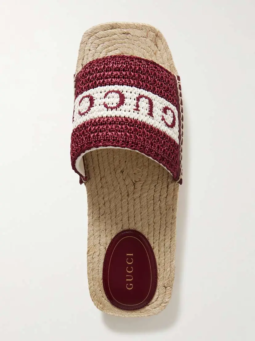 Gucci Numa Embroidered Striped Raffia Slides | Thumbnail 5