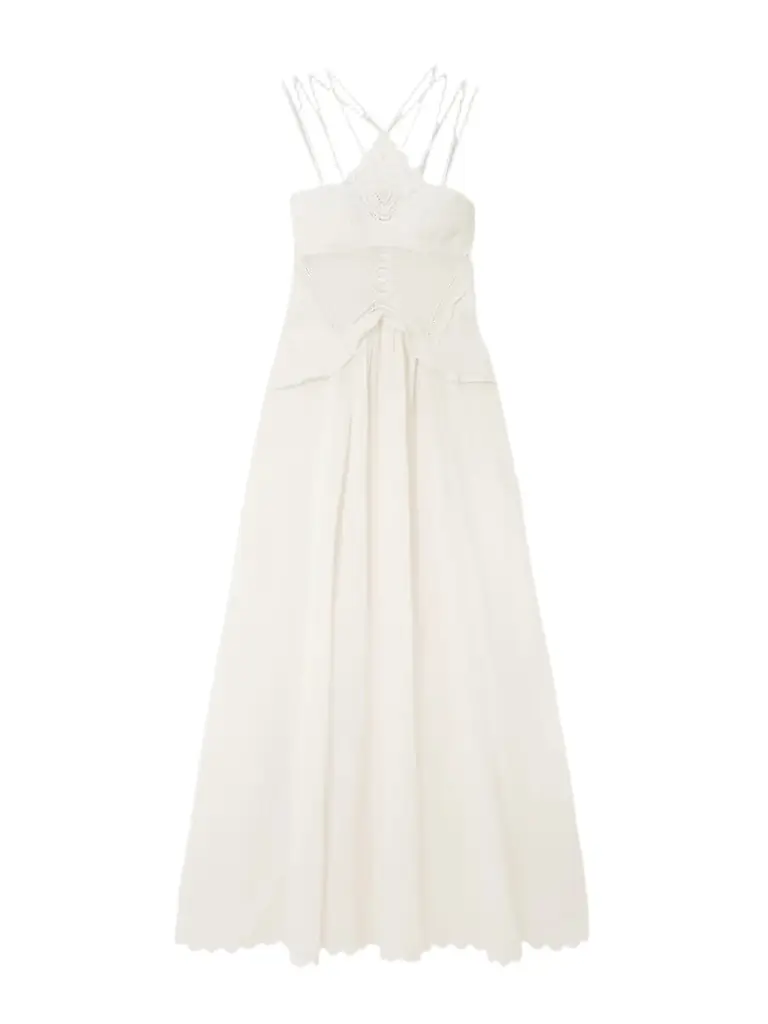 Lindy Lace-trimmed Embroidered Ramie Maxi Dress