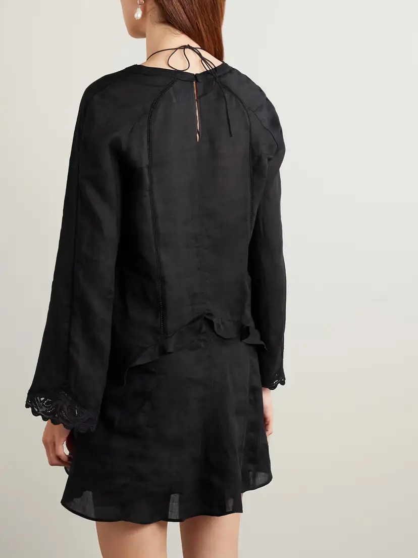 Isabel Marant Liya Lace-trimmed Embroidered Ramie Mini Dress | Thumbnail 3 Isabel Marant Liya Lace-trimmed Embroidered Ramie Mini Dress | Thumbnail 3