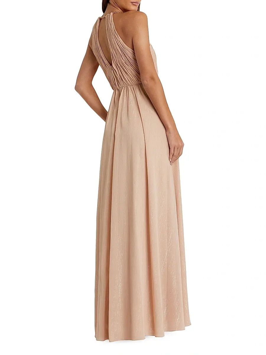 Mac Duggal Women's Ieena Keyhole Chain Halter Gown - Beige | Thumbnail 2 Mac Duggal Women's Ieena Keyhole Chain Halter Gown - Beige | Thumbnail 2