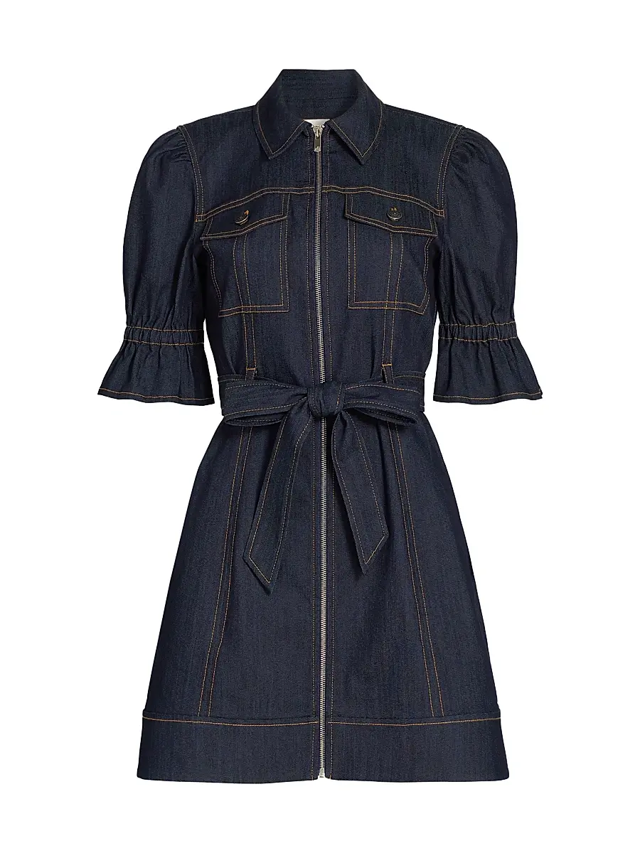 Cinq à Sept Women's Holly Stretch-Denim Tie-Waist Minidress - Indigo | Image 1 Cinq à Sept Women's Holly Stretch-Denim Tie-Waist Minidress - Indigo | Image 1