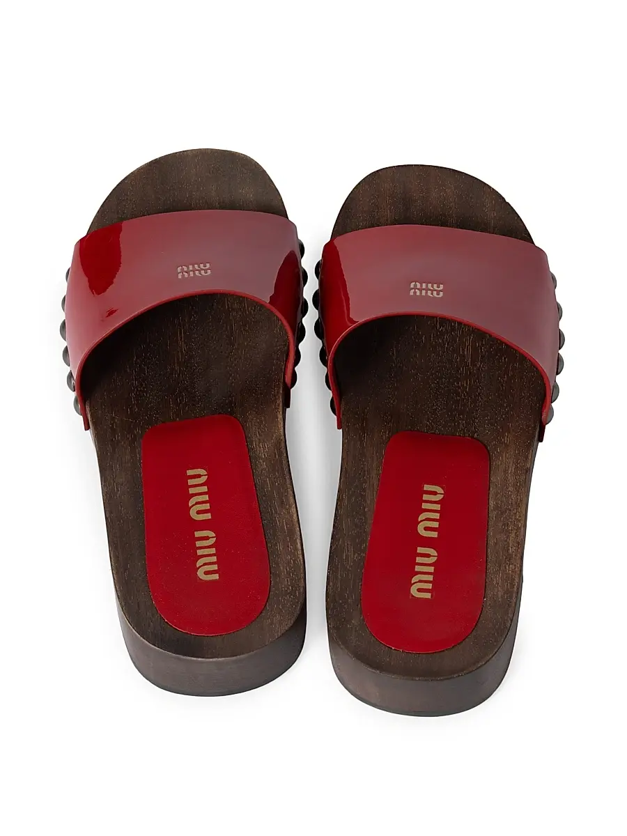 Miu Miu Women's Patent Leather Clogs - Red | Thumbnail 2 Miu Miu Women's Patent Leather Clogs - Red | Thumbnail 2