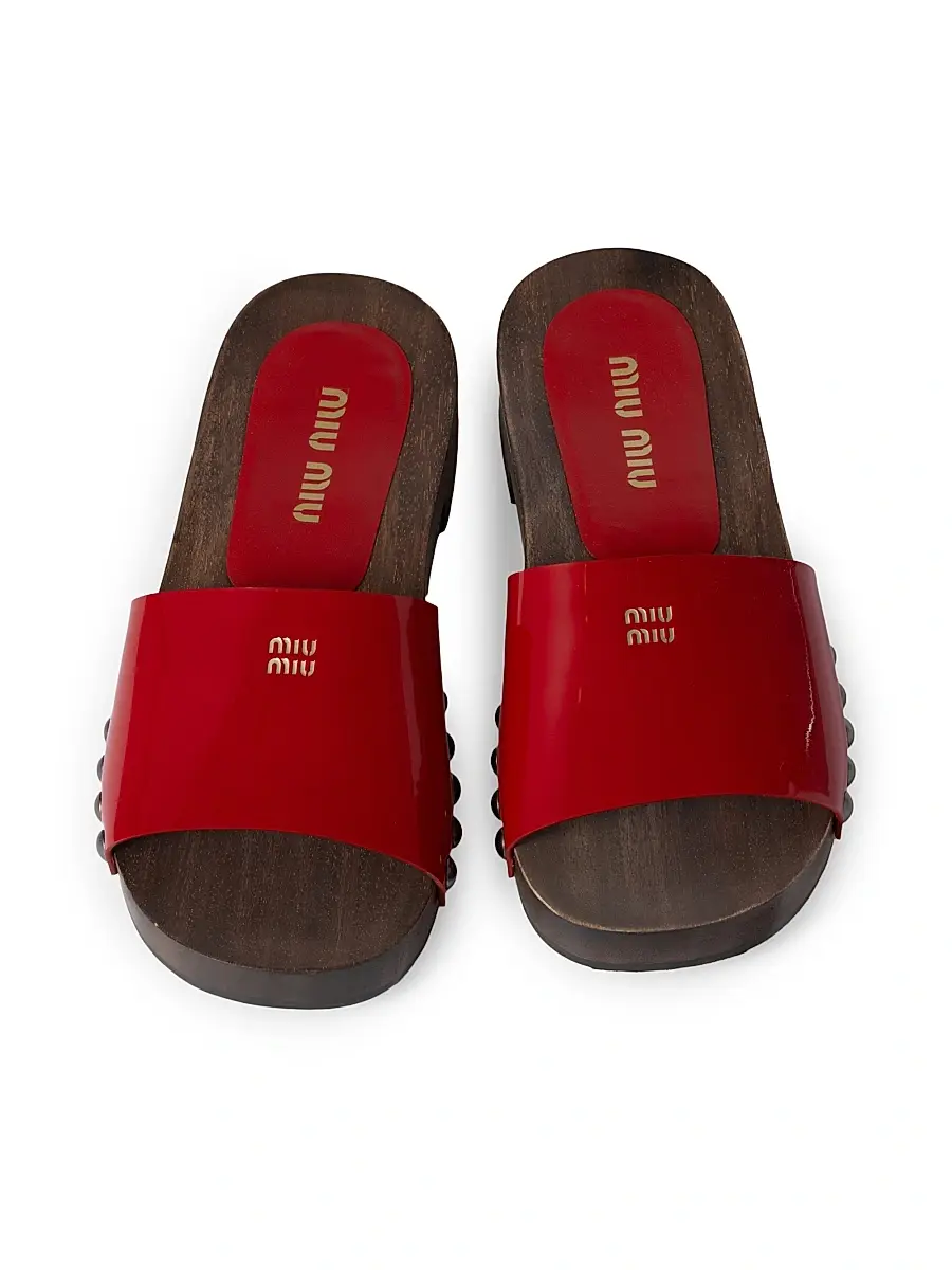 Miu Miu Women's Patent Leather Clogs - Red | Thumbnail 3 Miu Miu Women's Patent Leather Clogs - Red | Thumbnail 3
