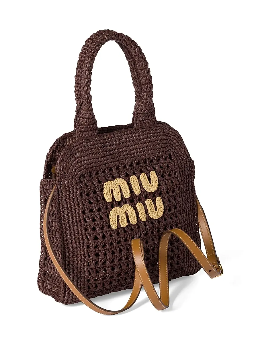 Miu Miu Women's Raffia-Effect Woven Tote Bag - Dark Brown | Thumbnail 2 Miu Miu Women's Raffia-Effect Woven Tote Bag - Dark Brown | Thumbnail 2