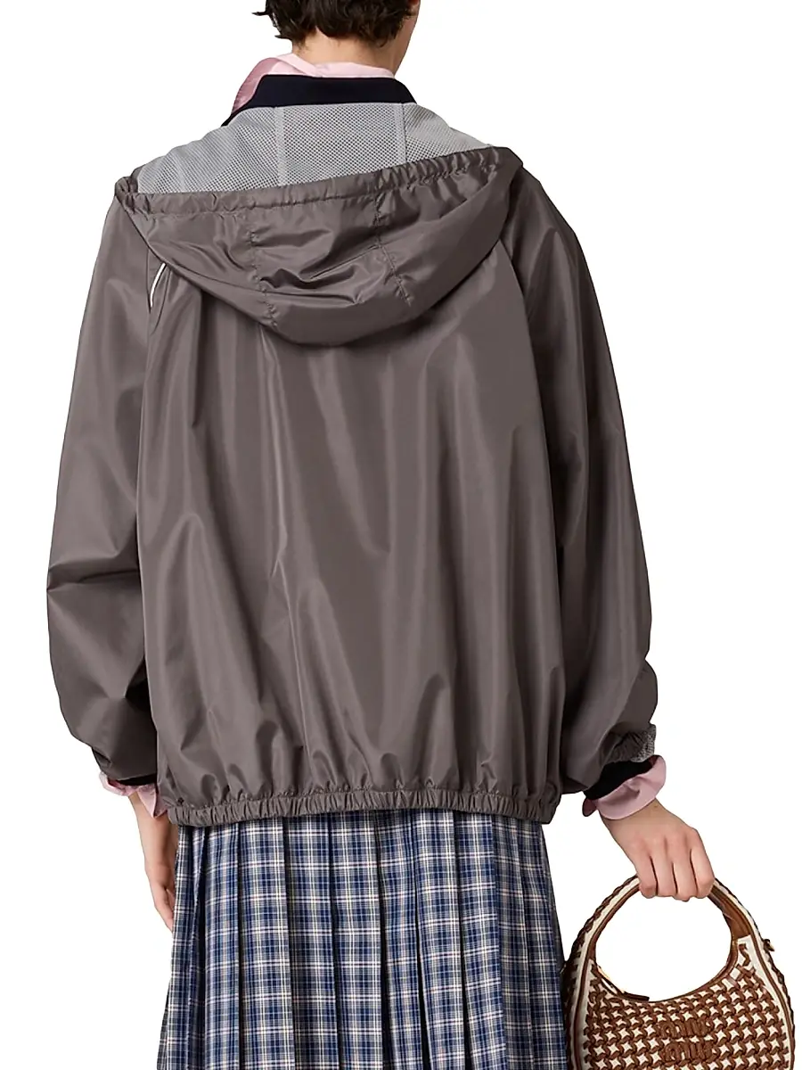 Miu Miu Women's Technical Silk Zipper Blouson Jacket - Grey | Thumbnail 3 Miu Miu Women's Technical Silk Zipper Blouson Jacket - Grey | Thumbnail 3