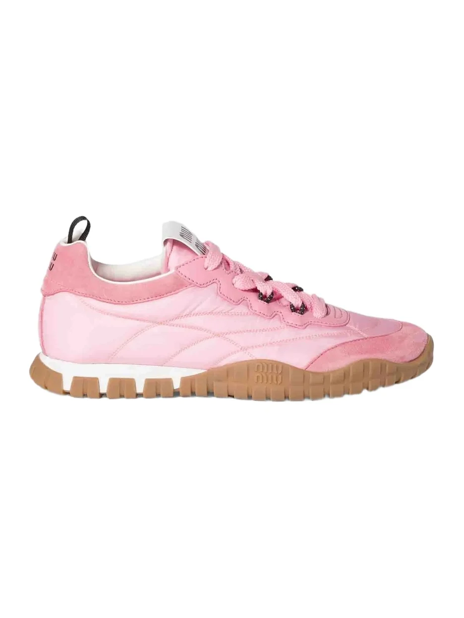 Miu Miu Women's Tyre Technical Fabric and Suede Sneakers - Pink