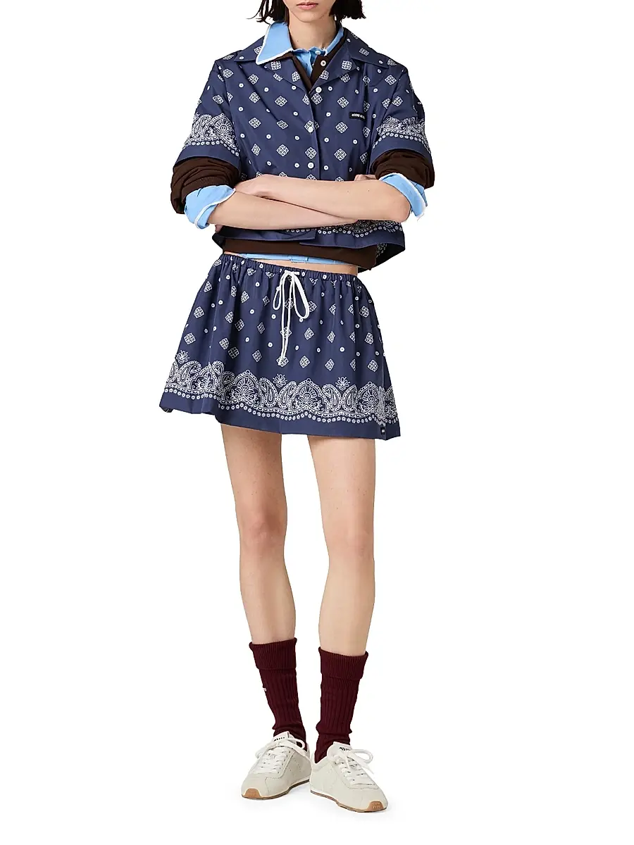 Miu Miu Women's Bandana Print Poplin Miniskirt - Blue | Thumbnail 5 Miu Miu Women's Bandana Print Poplin Miniskirt - Blue | Thumbnail 5