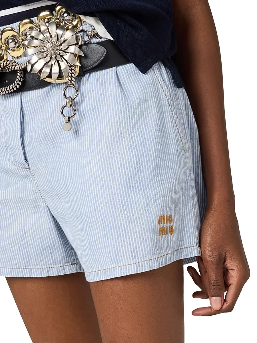 Miu Miu Women's Striped Chambray Bermudas - Blue Multi | Thumbnail 4 Miu Miu Women's Striped Chambray Bermudas - Blue Multi | Thumbnail 4