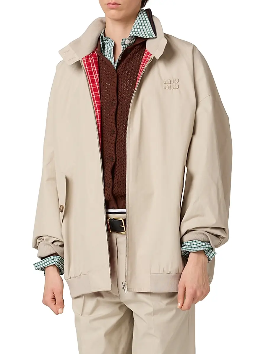 Miu Miu Women's Panama Cotton Blouson Jacket - Beige Khaki | Thumbnail 2 Miu Miu Women's Panama Cotton Blouson Jacket - Beige Khaki | Thumbnail 2
