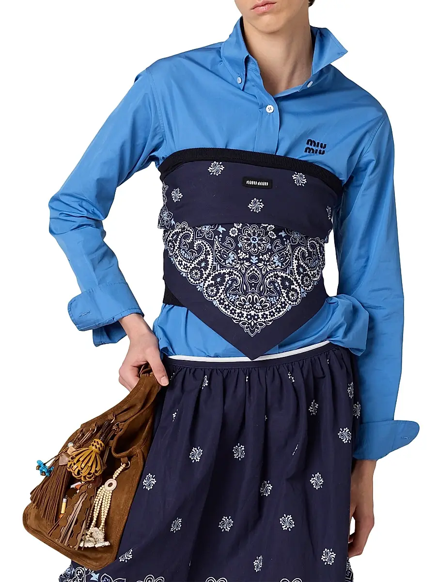Miu Miu Women's Printed Poplin Bandana Top - Blue | Thumbnail 2