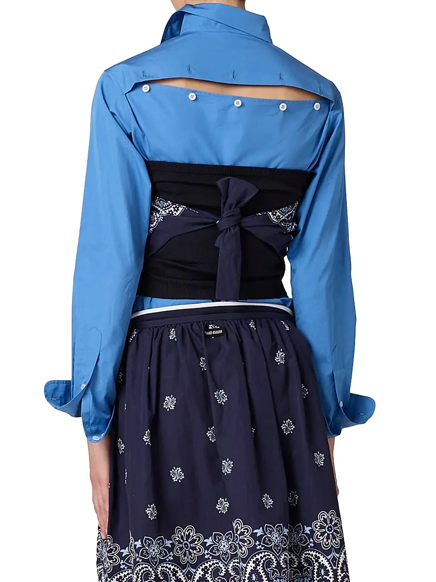 Miu Miu Women's Printed Poplin Bandana Top - Blue | Thumbnail 3