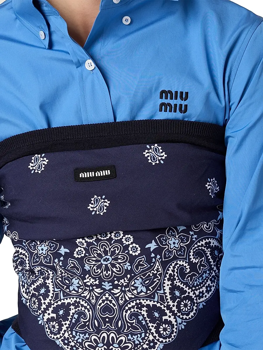 Miu Miu Women's Printed Poplin Bandana Top - Blue | Thumbnail 4