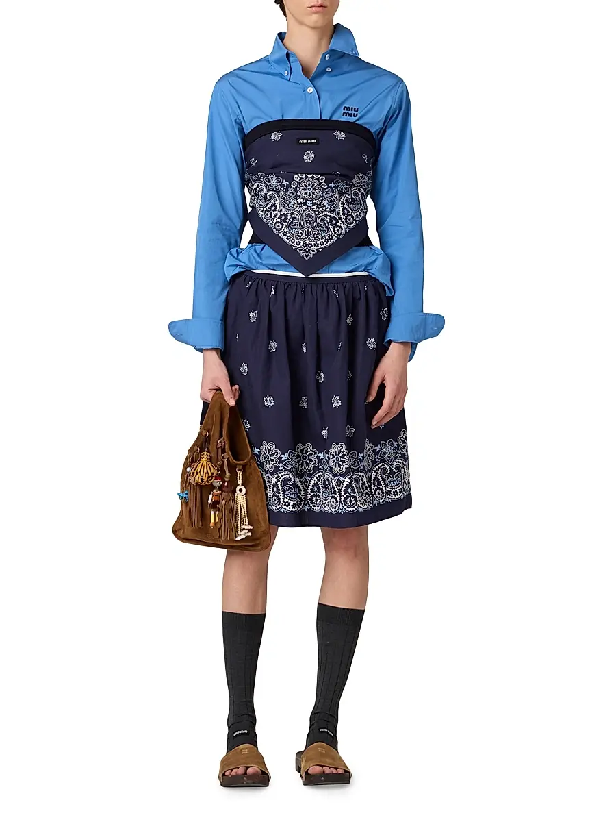 Miu Miu Women's Printed Poplin Bandana Top - Blue | Thumbnail 6