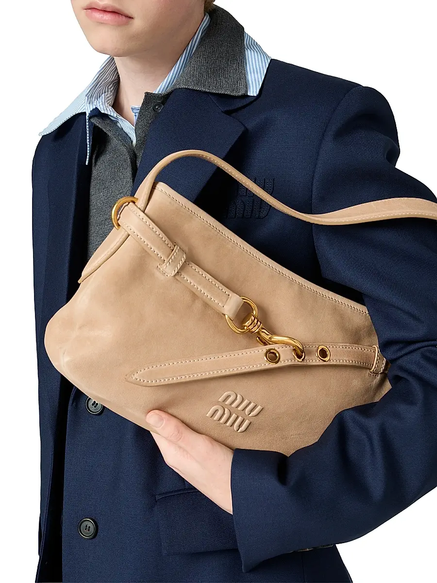 Miu Miu Women's Aventure Nappa Leather Shoulder Bag - Beige Khaki | Thumbnail 3 Miu Miu Women's Aventure Nappa Leather Shoulder Bag - Beige Khaki | Thumbnail 3