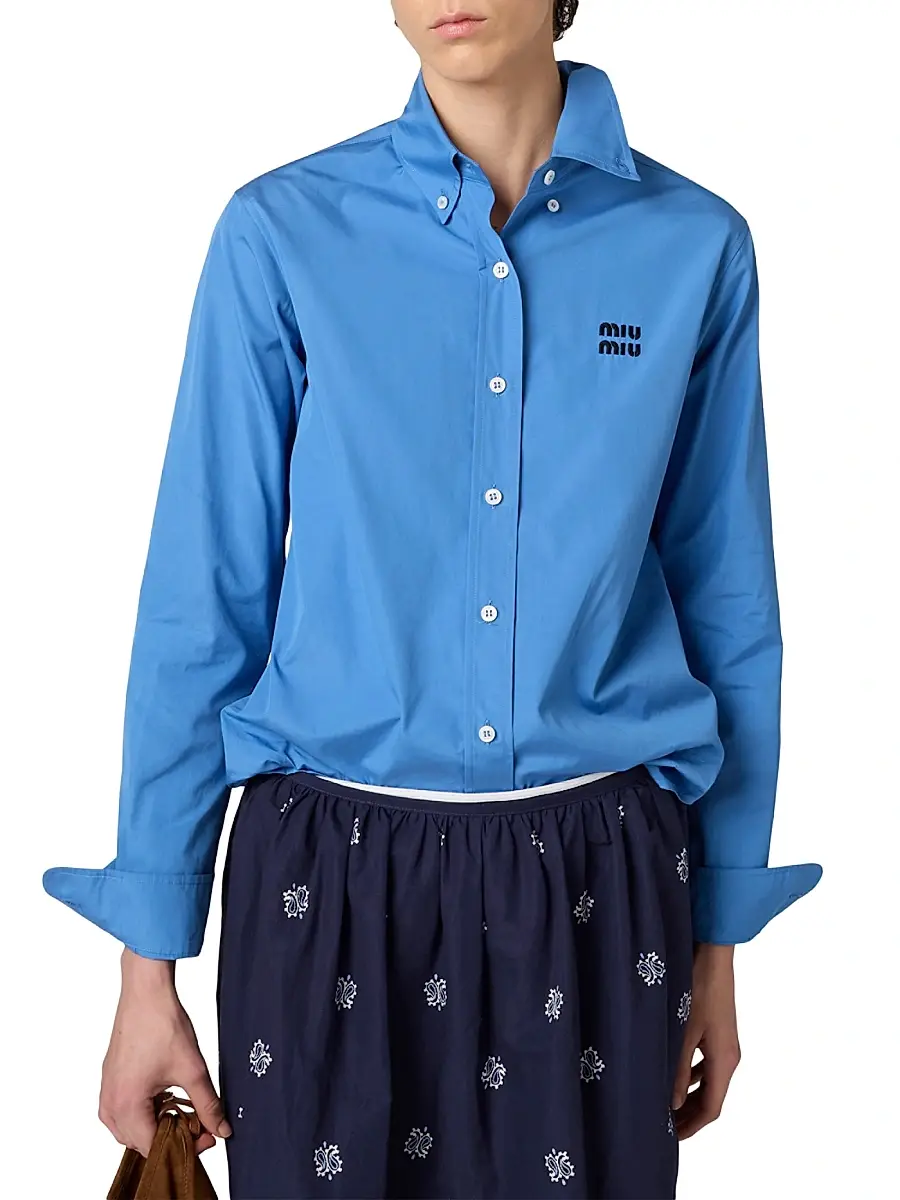 Miu Miu Women's Poplin Shirt - Blue | Thumbnail 2 Miu Miu Women's Poplin Shirt - Blue | Thumbnail 2