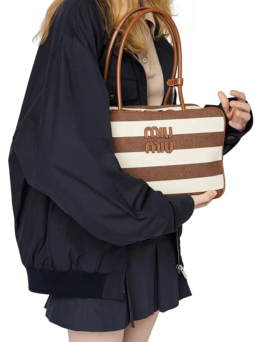 Miu Miu Women's Beau Canvas and Leather Shoulder Bag - Brown White | Thumbnail 8 Miu Miu Women's Beau Canvas and Leather Shoulder Bag - Brown White | Thumbnail 8