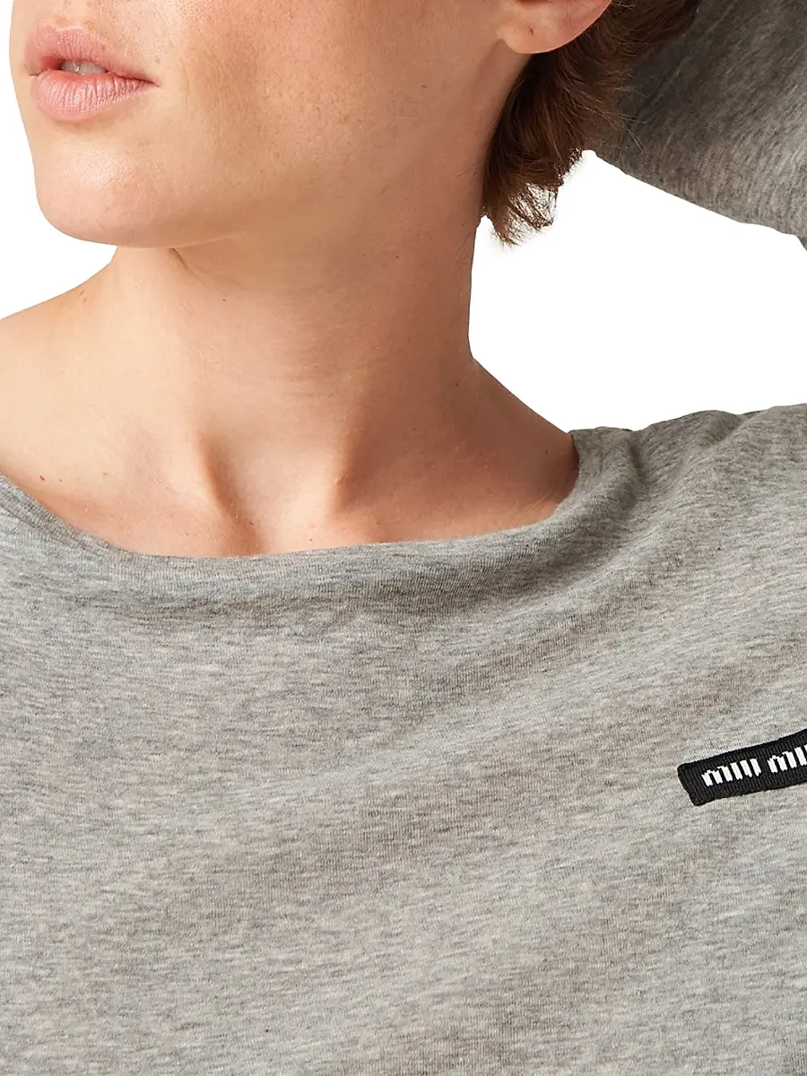 Miu Miu Women's Ribbed Knit Jersey Dress - Grey | Thumbnail 5