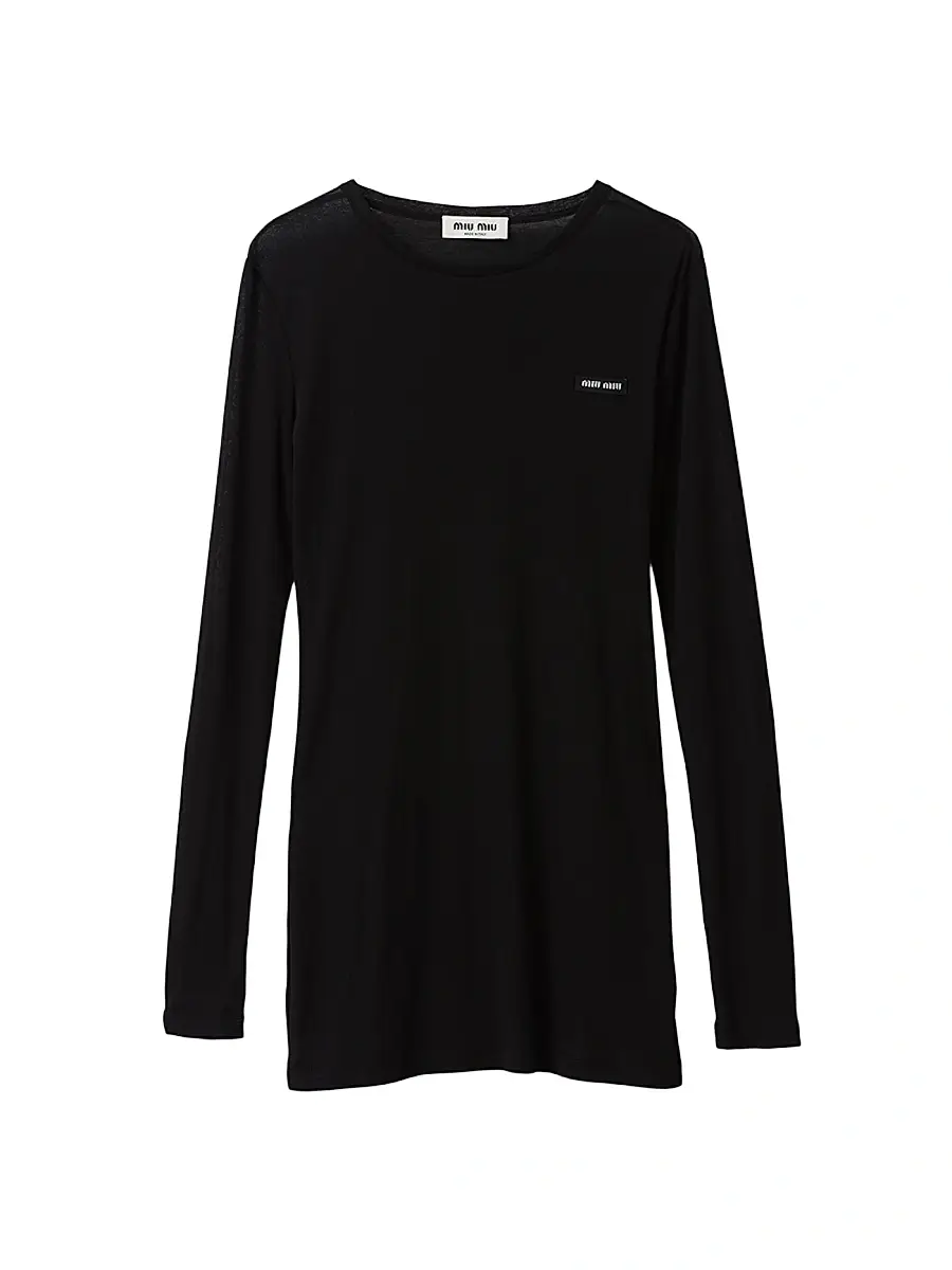 Miu Miu Women's Ribbed Knit Jersey Dress - Grey | Thumbnail 6