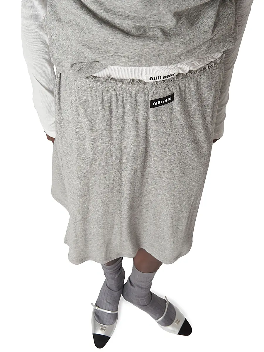 Miu Miu Women's Ribbed Jersey Skirt - Grey | Thumbnail 4
