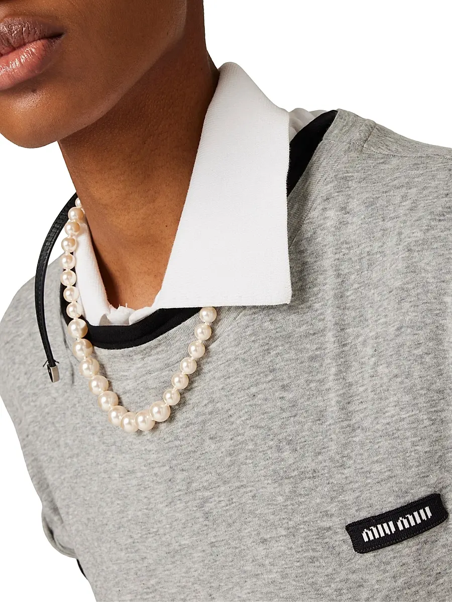 Miu Miu Women's Ribbed Jersey T-Shirt - Grey | Thumbnail 5
