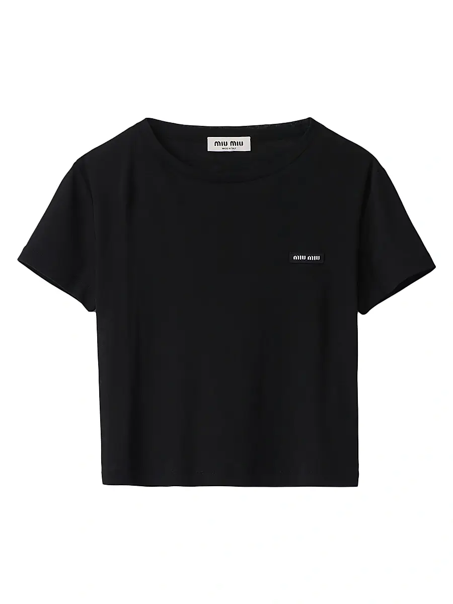 Miu Miu Women's Ribbed Jersey T-Shirt - Grey | Thumbnail 7