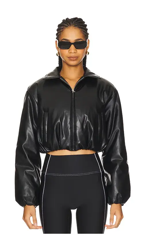 alo Faux Leather Cropped Premier Bomber Jacket | Thumbnail 2 alo Faux Leather Cropped Premier Bomber Jacket | Thumbnail 2