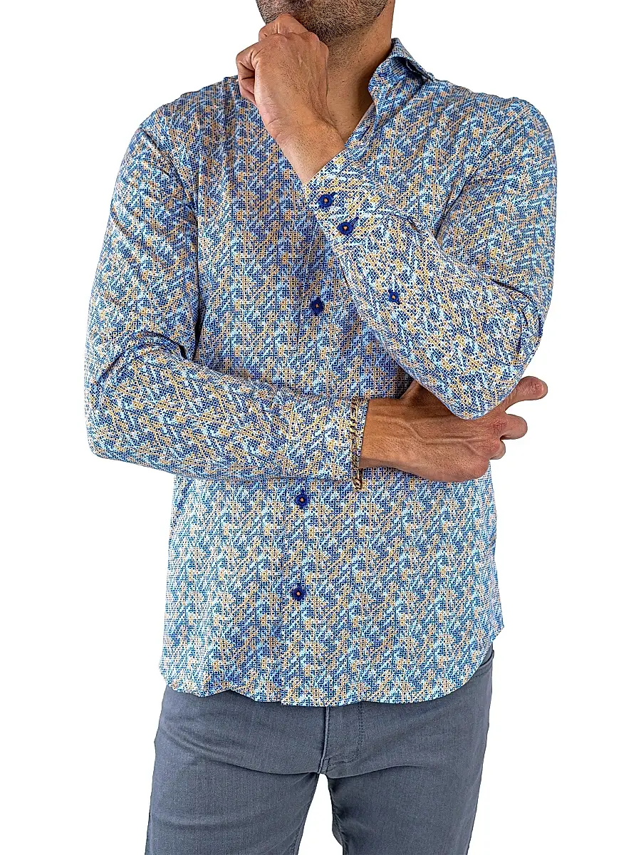 Maceoo Men's Einstein Symbol Shirt - Blue Yellow | Thumbnail 7 Maceoo Men's Einstein Symbol Shirt - Blue Yellow | Thumbnail 7