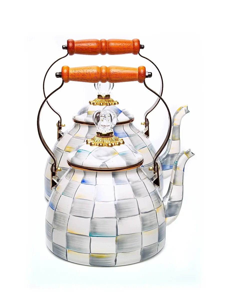 MacKenzie-Childs Sterling Check Enamel Tea Kettle | Thumbnail 2 MacKenzie-Childs Sterling Check Enamel Tea Kettle | Thumbnail 2