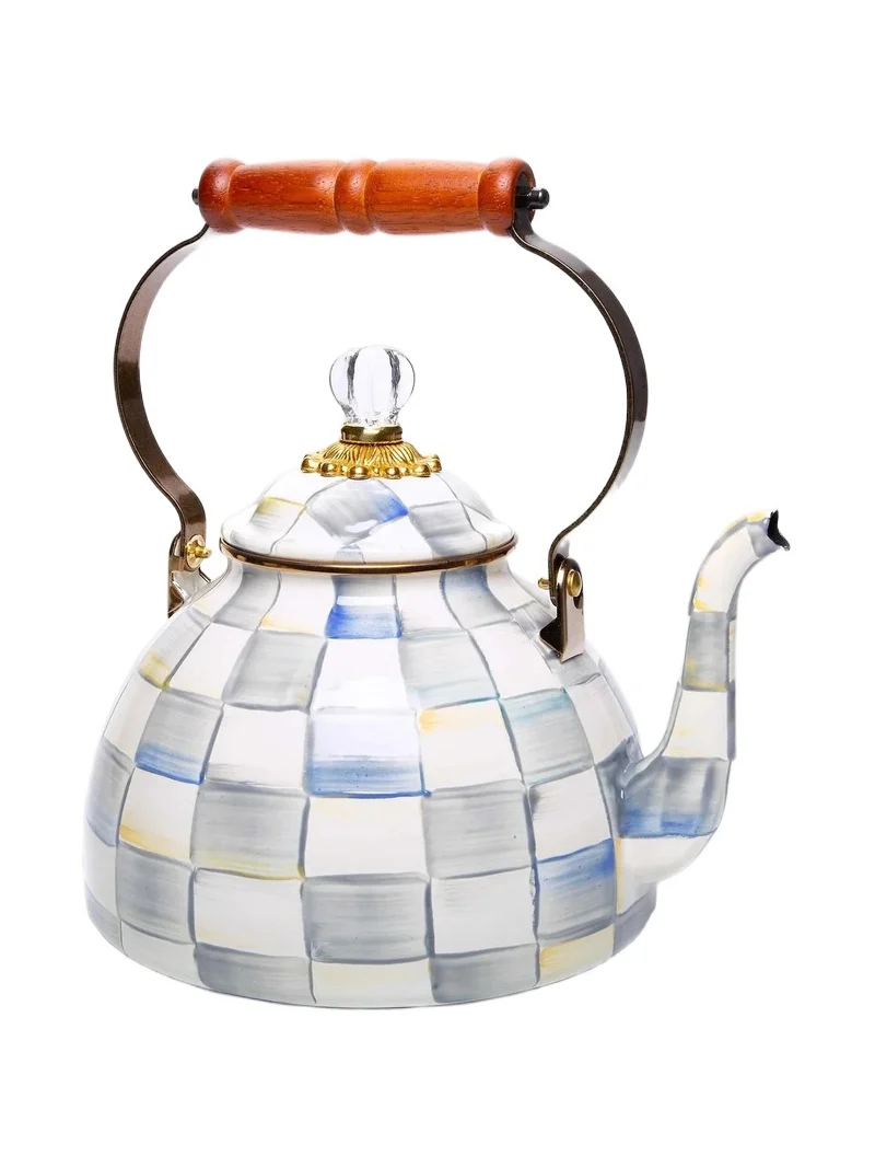 MacKenzie-Childs Sterling Check Enamel Tea Kettle