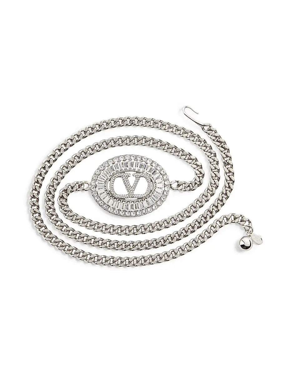 Valentino Women's Vlogo Signature Chain Belt with Crystals - Palladium Crystal | Thumbnail 2