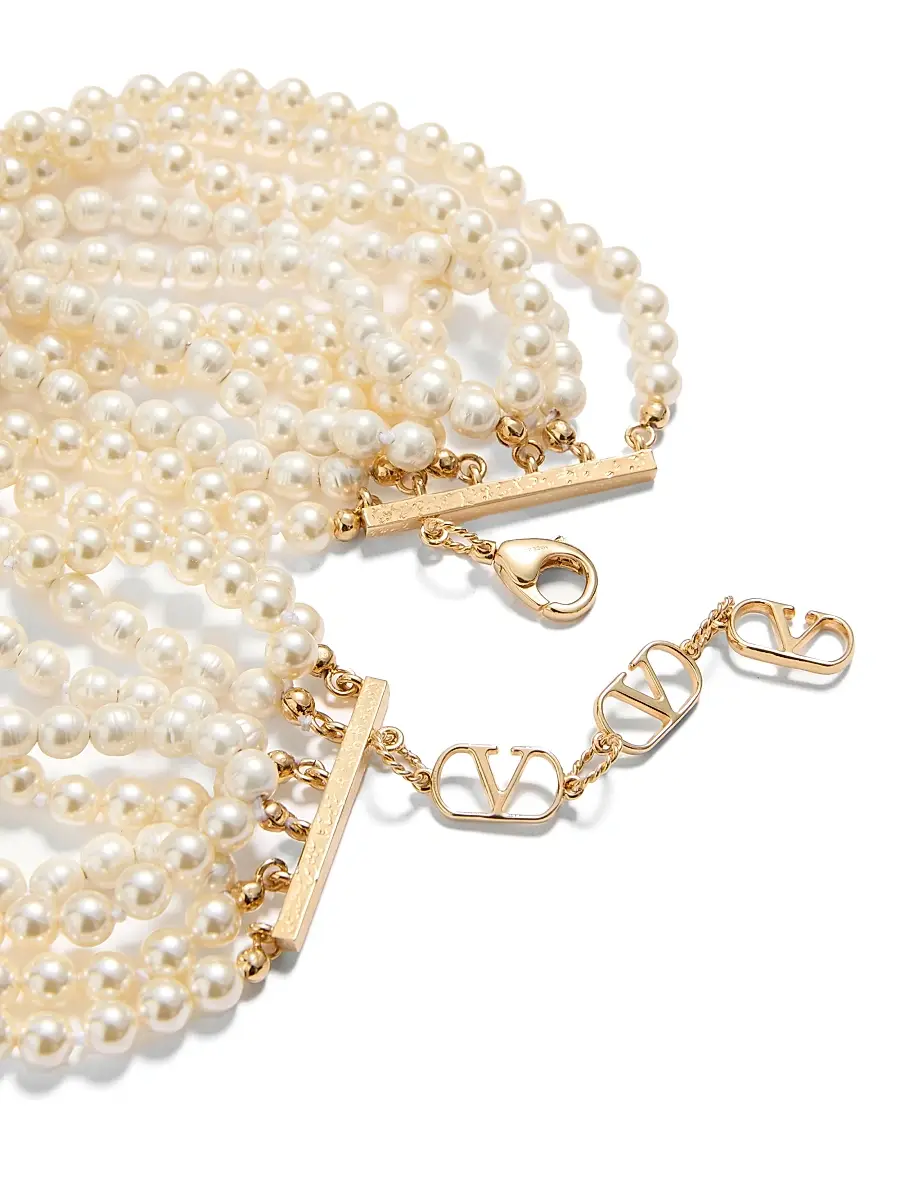 Valentino Garavani Women's Fleur Lumineuse Necklace in Metal, Enamel, Pearls and Fabric - Gold Cream | Thumbnail 5 Valentino Garavani Women's Fleur Lumineuse Necklace in Metal, Enamel, Pearls and Fabric - Gold Cream | Thumbnail 5