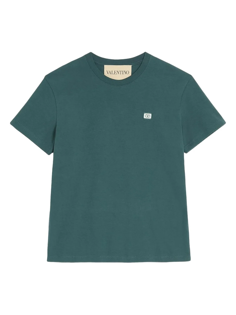 Valentino Men's Cotton T-Shirt with VLogo Patch - Dark Green