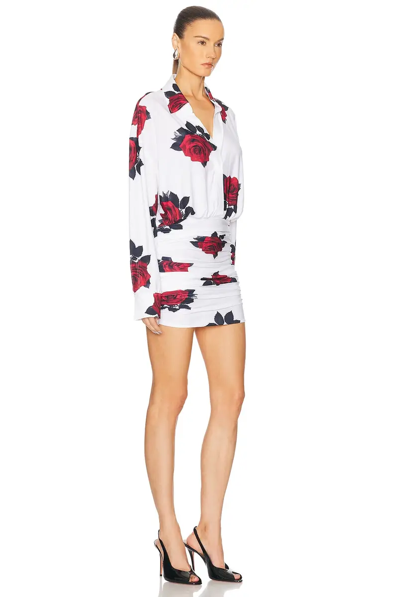 Norma Kamali Oversized Boyfriend Shirt Shirred Bottom Mini Dress | Thumbnail 2
